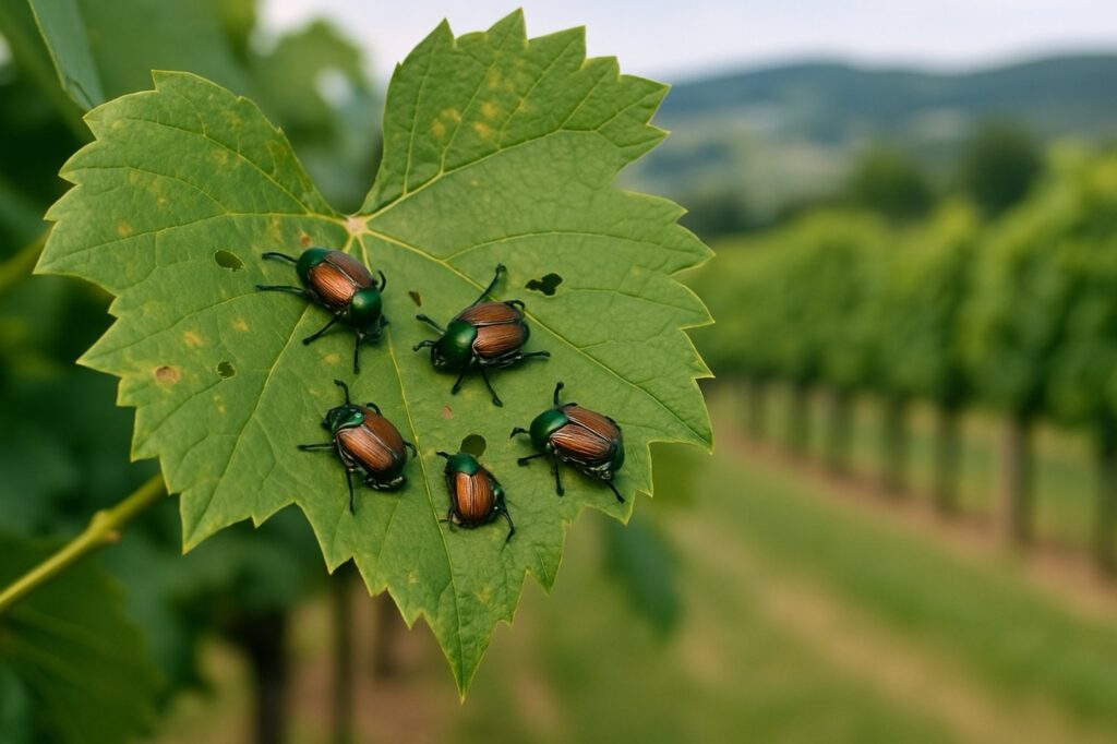 Im Anflug auf Weinblätter: der Japankäfer (Foto: KI)